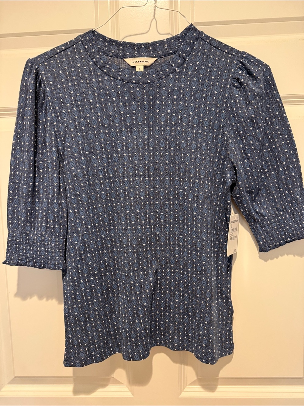 Lucky Brand Blue Printed Puff-Sleeve Tee